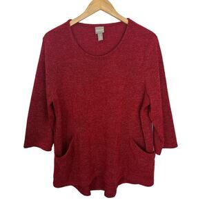 Chicos‎ Knit Sweater Women's Size 3 (XL) Red Black Pockets Pullover Lagenlook